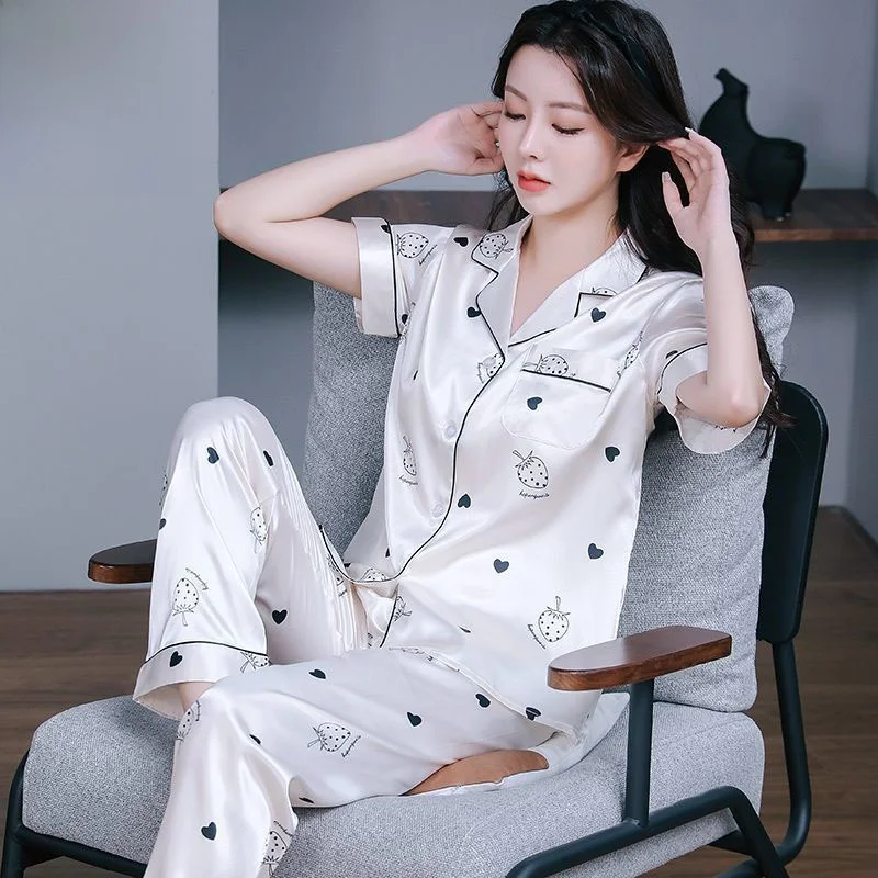 vetements-de-nuit-en-soie-satinee-pour-femmes-legers-a-manches-courtes-et-pantalon-long-pour-l'ete-nouveaux-mignons-en-soie-veritable-ensemble-de-vetements-de-maison