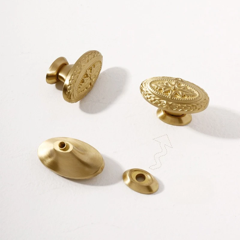 Einloch-Griff im chinesisch-nordischen Stil, runder Griff, leichter Luxus, goldfarben, französischer Stil, aus reinem Kupfer, für Möbel, Kleiderschränke, Schränke und Schubladen. – Detail 4