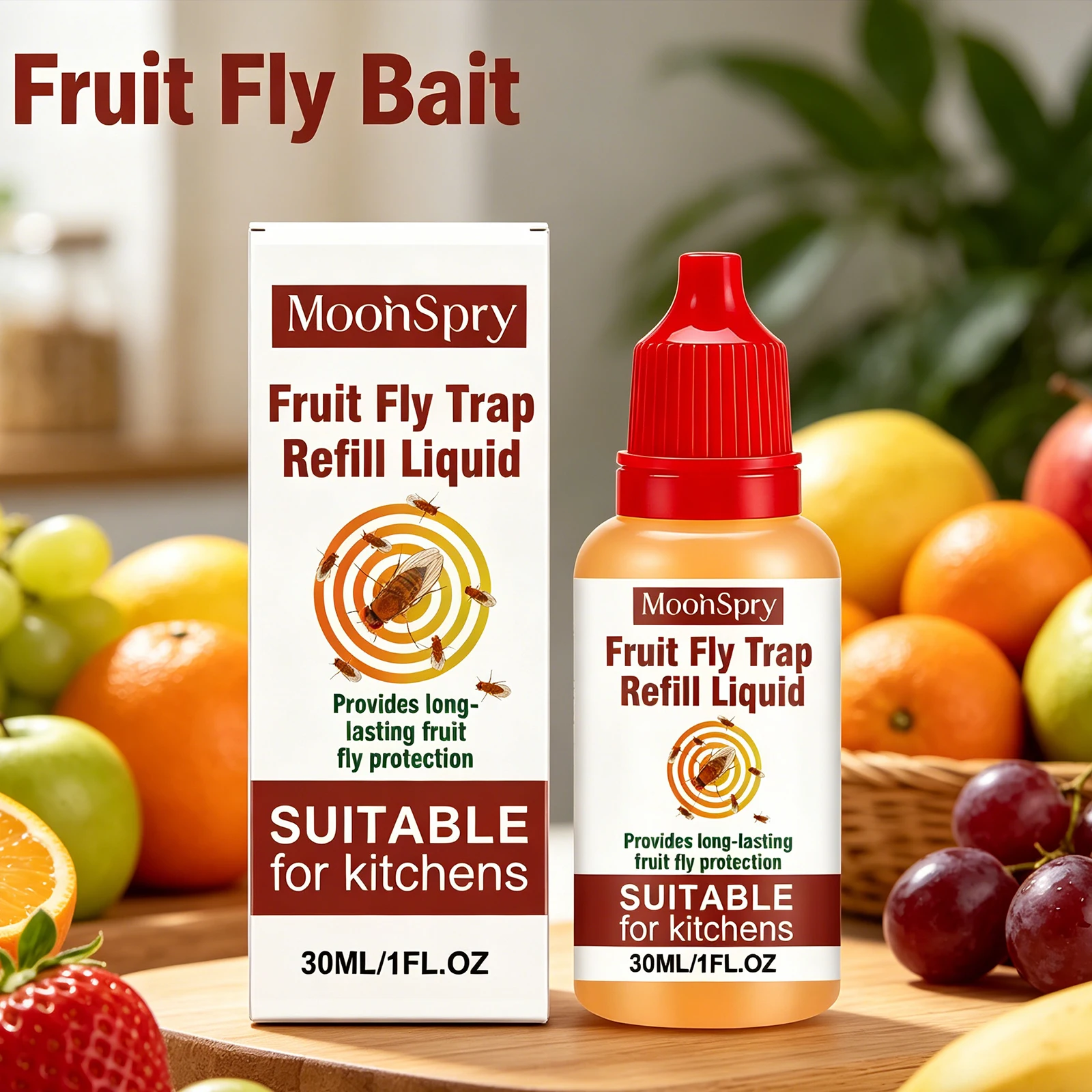 MoonSpry Fruit Fly Bait Attractant Fructose Lure Home Use Long Lasting Trap Liquid for Kitchen Fruit Trash Area Pest Control