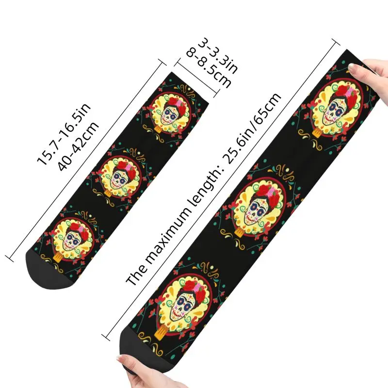 Frida Skull Day Of Dead Men\'s Crew Socks Unisex Fashion Mexican Flowers Catrina Spring Summer Autumn Winter Dress Socks