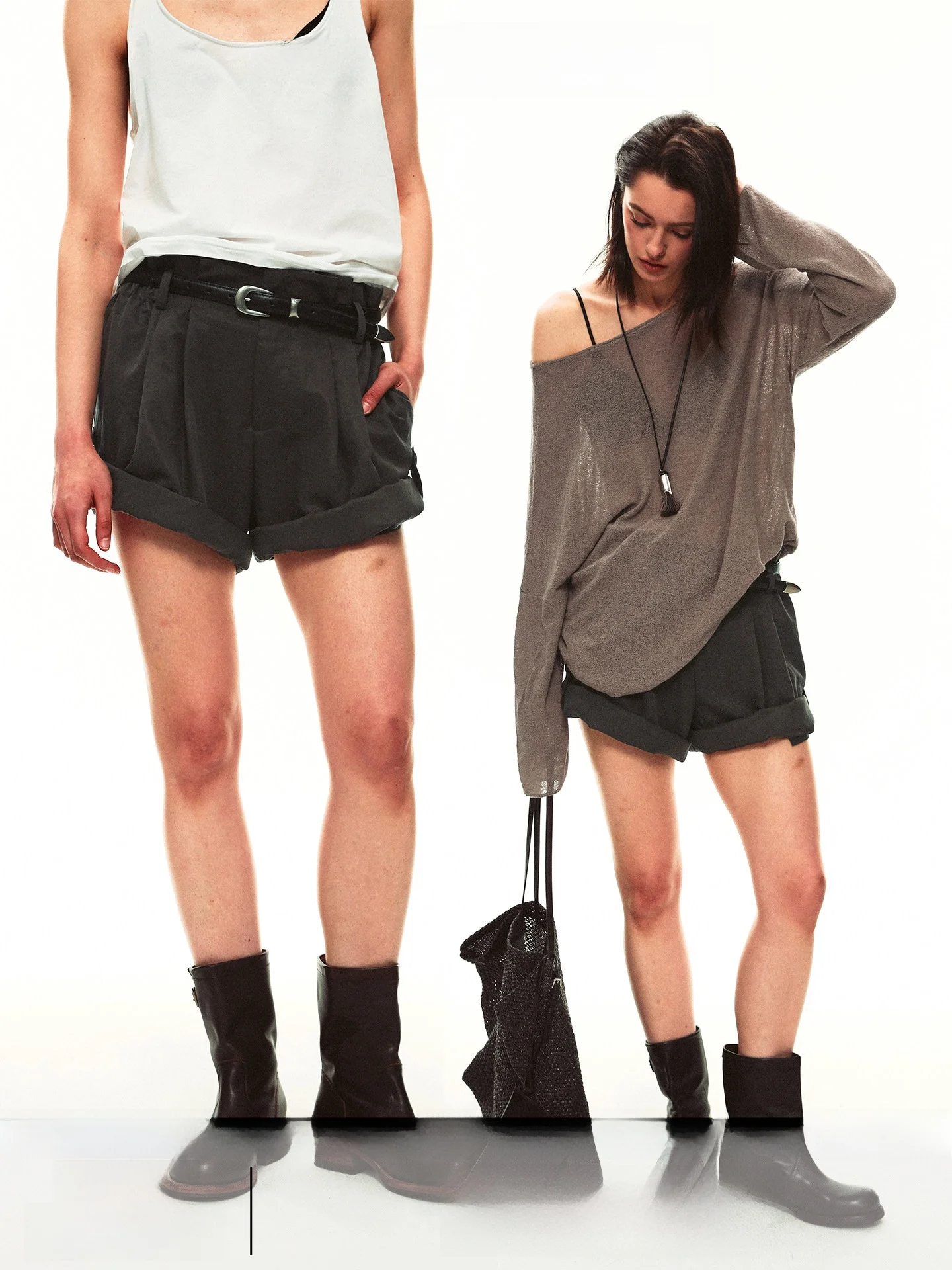 

Summer Workwear Short Pants Women's Gathered Hem Double Pleat Casual Straight Leg Natural Waist Other Material Short Shorts