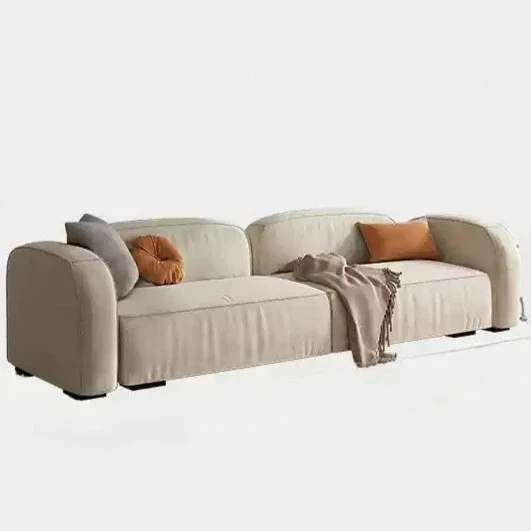 

French technology cloth sofa living room small apartment cream style simple modern straight row three sofa