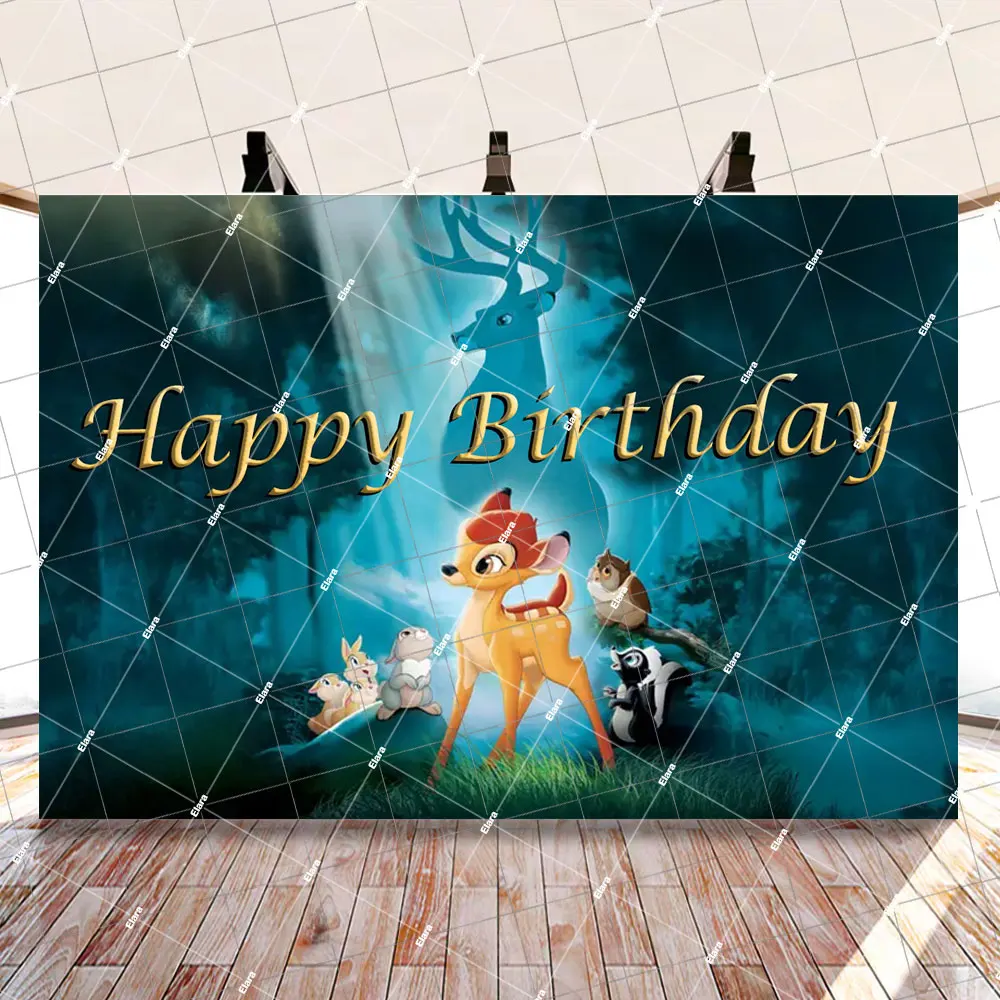 الكرتون بامبي غابة الغزلان الحيوان التصوير خلفية لحديثي الولادة استحمام الطفل 1st حفلة عيد ميلاد ديكور مخصص راية الدعائم