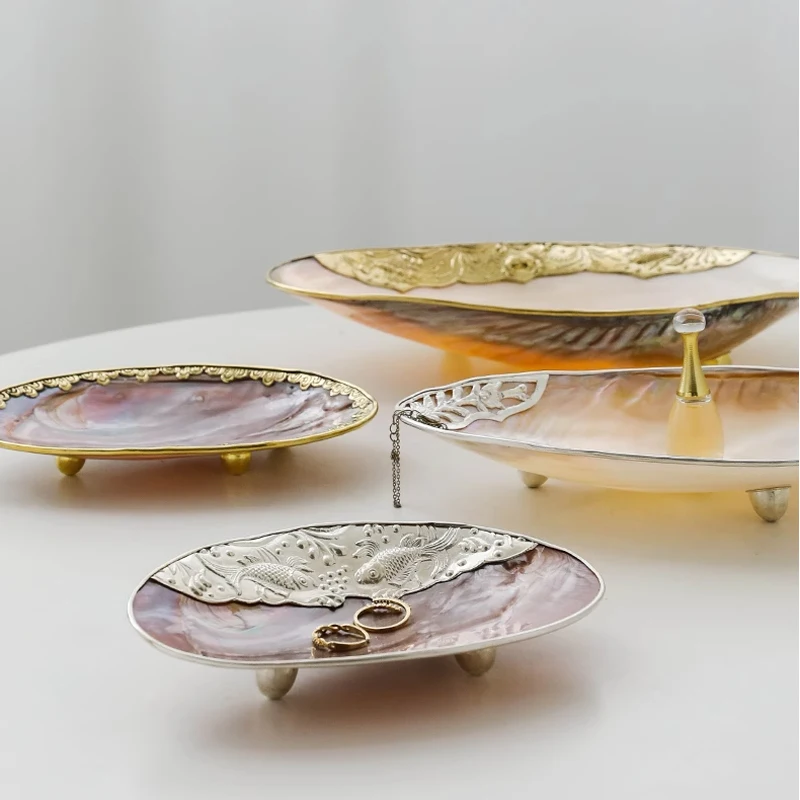 Light Luxury Inlaid with Gold-rimmed Shell Storage Tray Decorated with Fruit Plate Table Ornaments First Jewelry Storage Tray