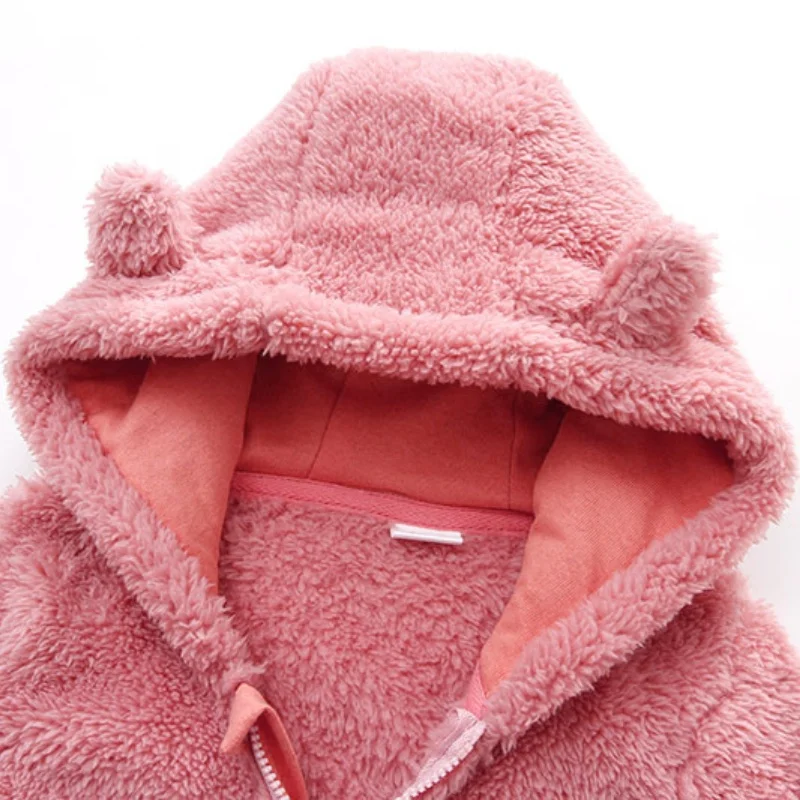 2026 Herbst Verdickter Fleece-Strampler für Neugeborene, Einfarbiger Baumwoll-Kapuzenoverall für Babys, Kleinkinder-Strampler für Mädchen und Jungen, Warmes Outfit – Detail 3