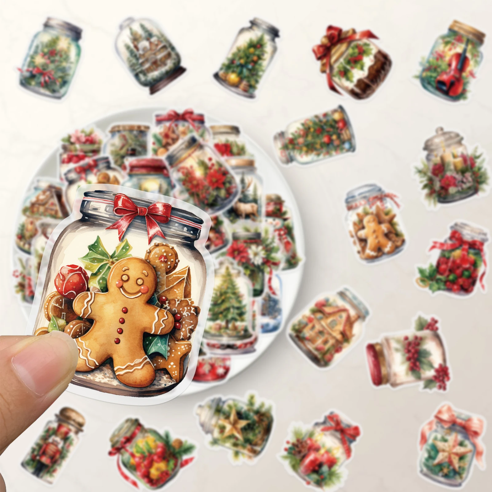 50PCS Weihnachten Flasche Aufkleber Doppel Transparent Handheld Konto Material Telefon Fall Laptop Gepäck Flasche Wasserdichte Aufkleber