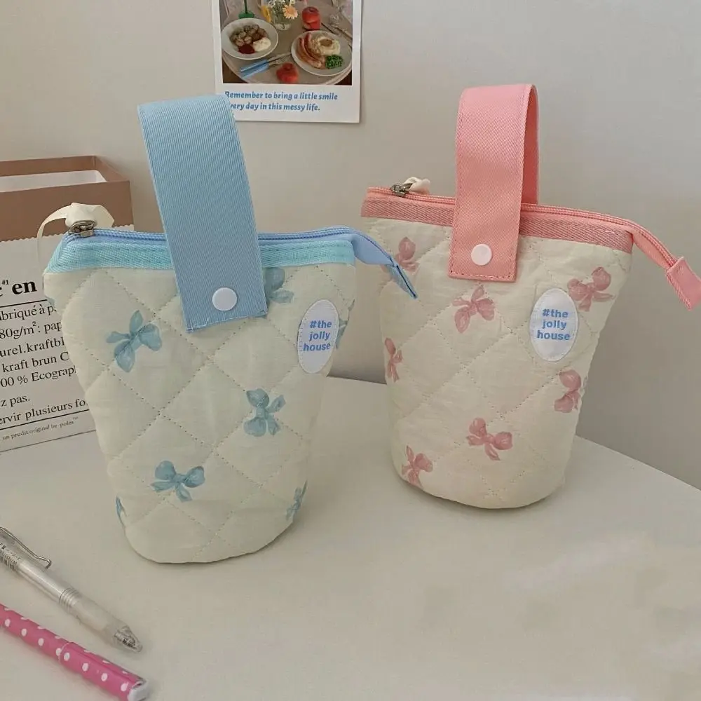 Folding Bow Pencil Case Large Capacity Zipper Stationery Storage Pouch Portable Multi-Functional Stationery Organizer