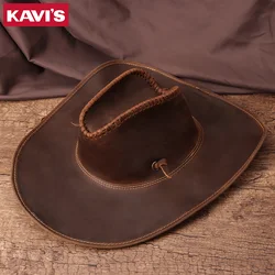 British Retro Cowhide Western Cowboy Hat Handcraft Shapeable Outdoor Knight's Cap Big-edge Gentleman Cowgirl Jazz Cosplay Hat