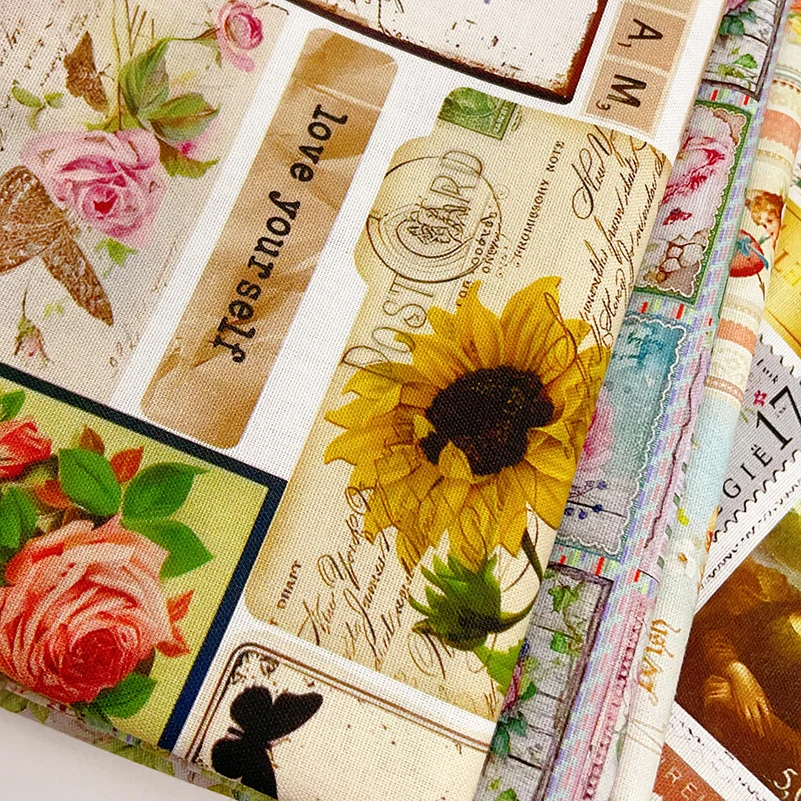Cotton Digital Printing Fabric Stamp Flowers Floral Printed for DIY Handmade Sewing Clothes by Half Meter