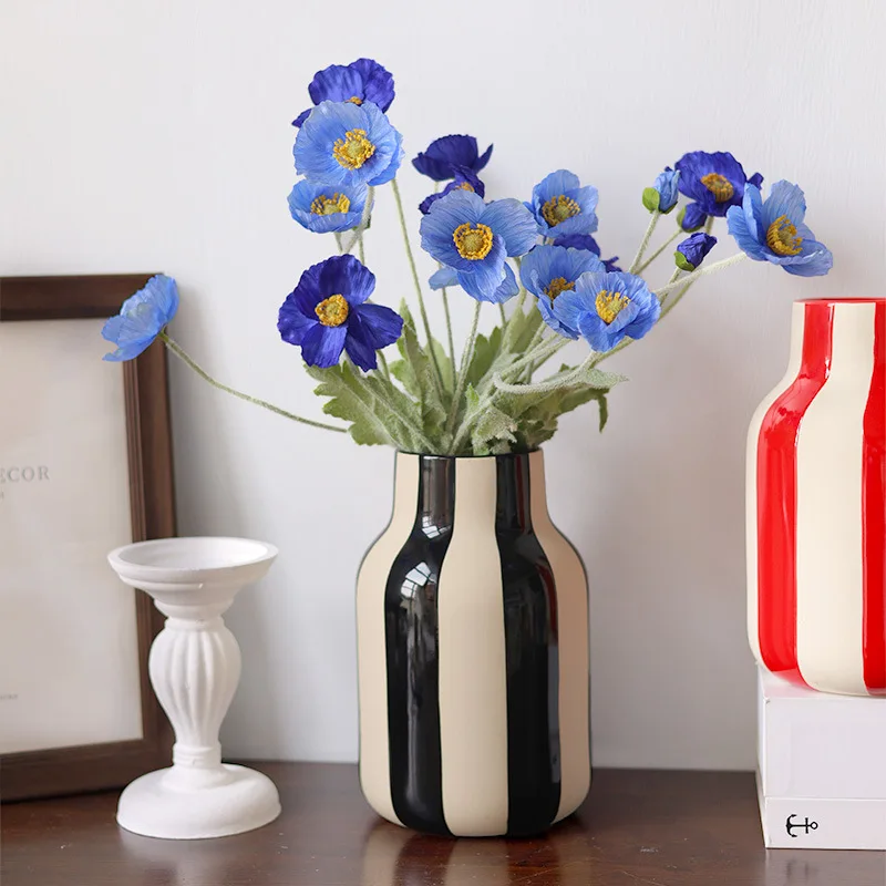 Nordic Ins Black and Red Striped Ceramic Vase Ornament Bedroom Dining Table Flower Arrangement Container Wedding Vase Decoration
