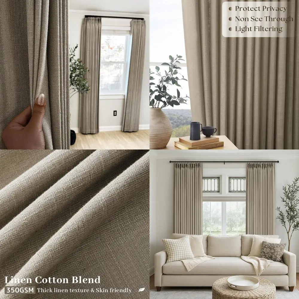 

96 полупрозрачных льняных штор в деревенском стиле с плиссировкой, 2 панели, для гостиной и спальни