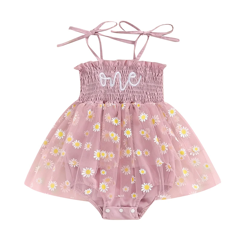 

Baby Girl 1st Birthday Clothes Infant Girl Summer Tulle Romper Dress Bodysuit Casual Tie-up Tutu Dress Cake Smash Outfits