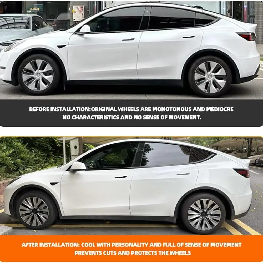 Fits Tesla Model Y 19-Inch Wheel Hub Cover Wheel Covers, 4 Covers Per Pack, Silver, Made of Sturdy PC ABS Material for 2020-2024