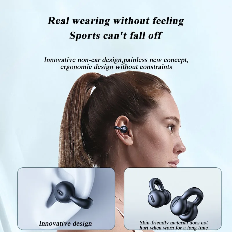 2023 New Ear Clip Earphones Bluetooth 5.3 Bone Conduction Wireless Headphones Sports Game Noise Cancelling Touch Control Headset