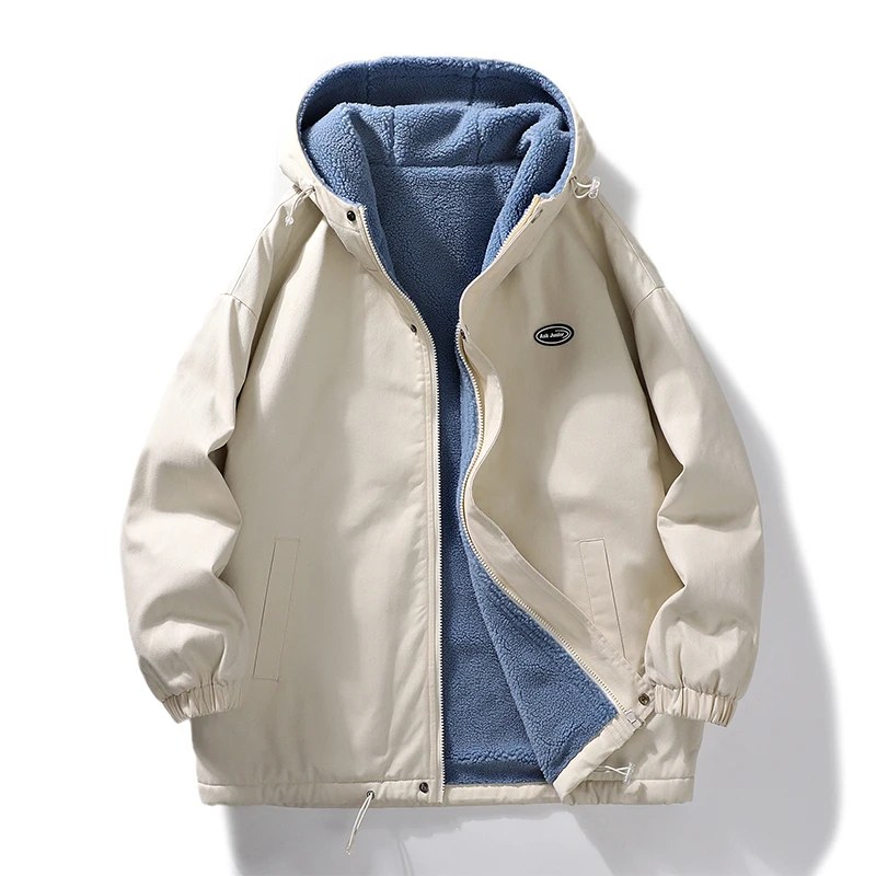 

Lamb Velvet Hooded Jaet Men's Thiened Warm Cotton Workwear Autumn Winter New Sle Youthful Polyester Fiber Long Sve Z...