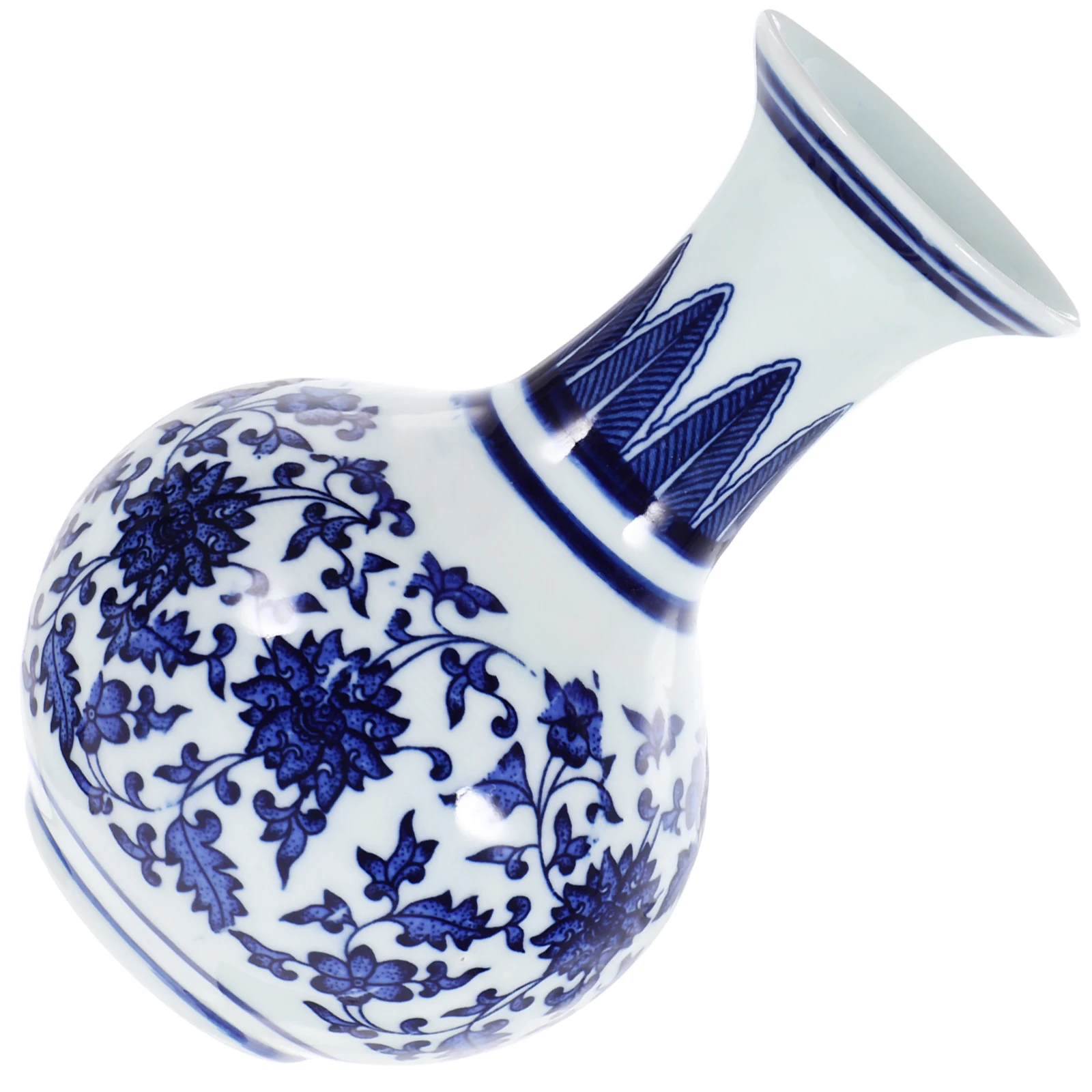 

Small Blue and White Porcelain Vase Chinese Flower Floral Retro Decor Style Ceramic Unique Vintage Round Desktop Decorative