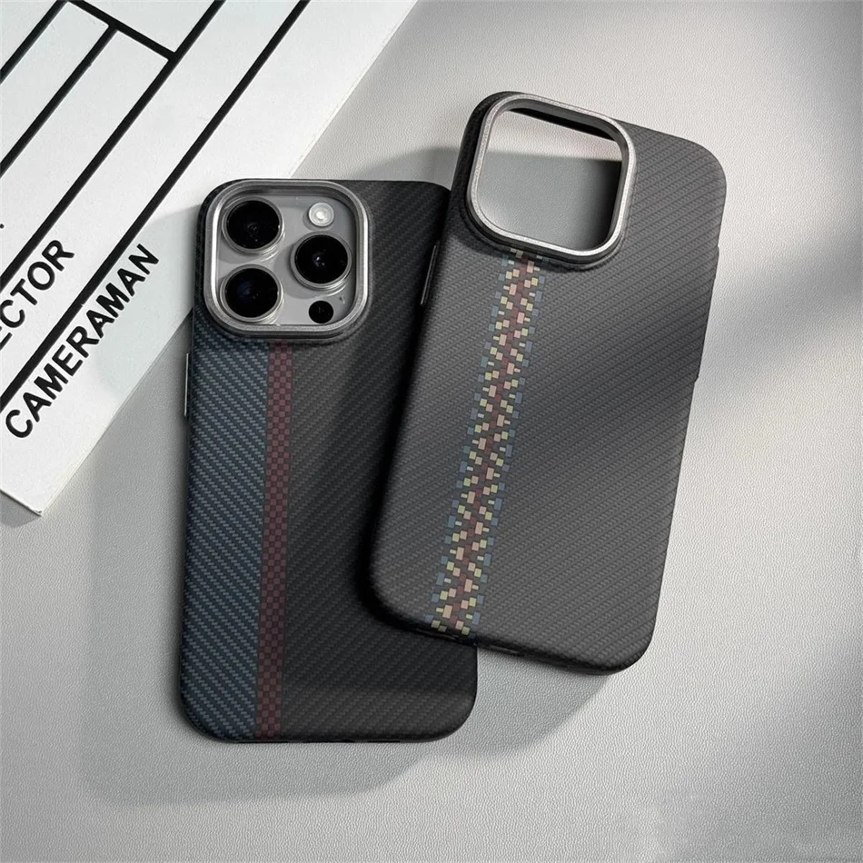 Magnetic Hit Color Carbon Fibre For MagSafe Wireless Charge Case for iPhone 12 13 14 15 16 Pro Max Alloy Lens Slim Hard PC Cover