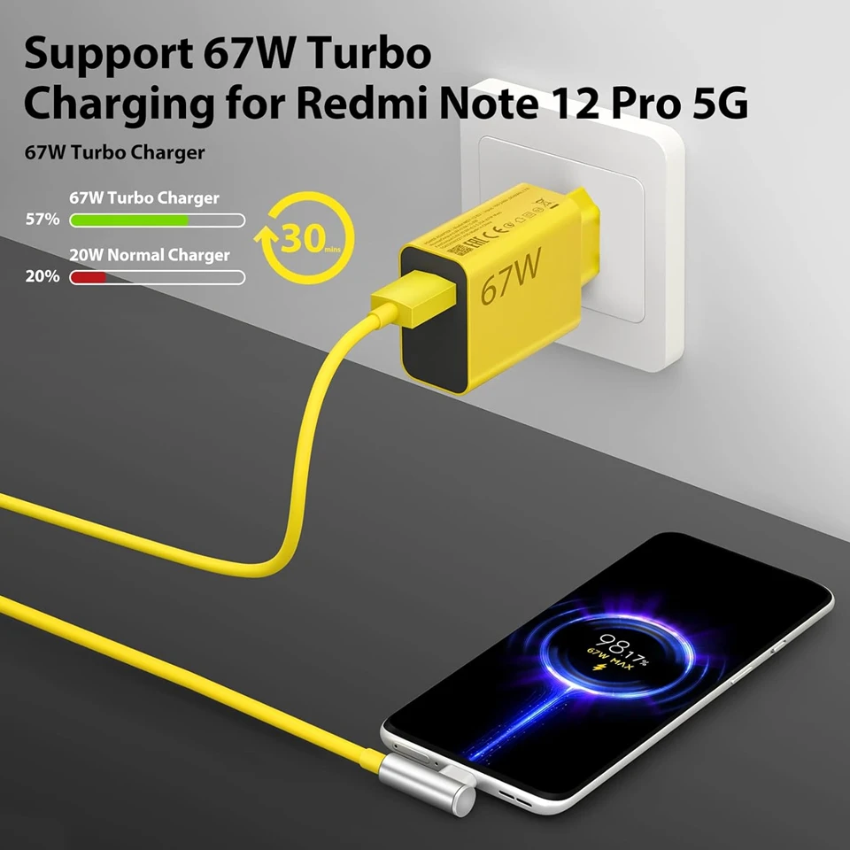 67W Max Turbo Fast Wall Charger 6A Type C Cable for Xiaomi 11 12 Lite 13T 14 Ultra Redmi Note 11T 12T 13 Pro POCO X4 X5 X6 F4 F5