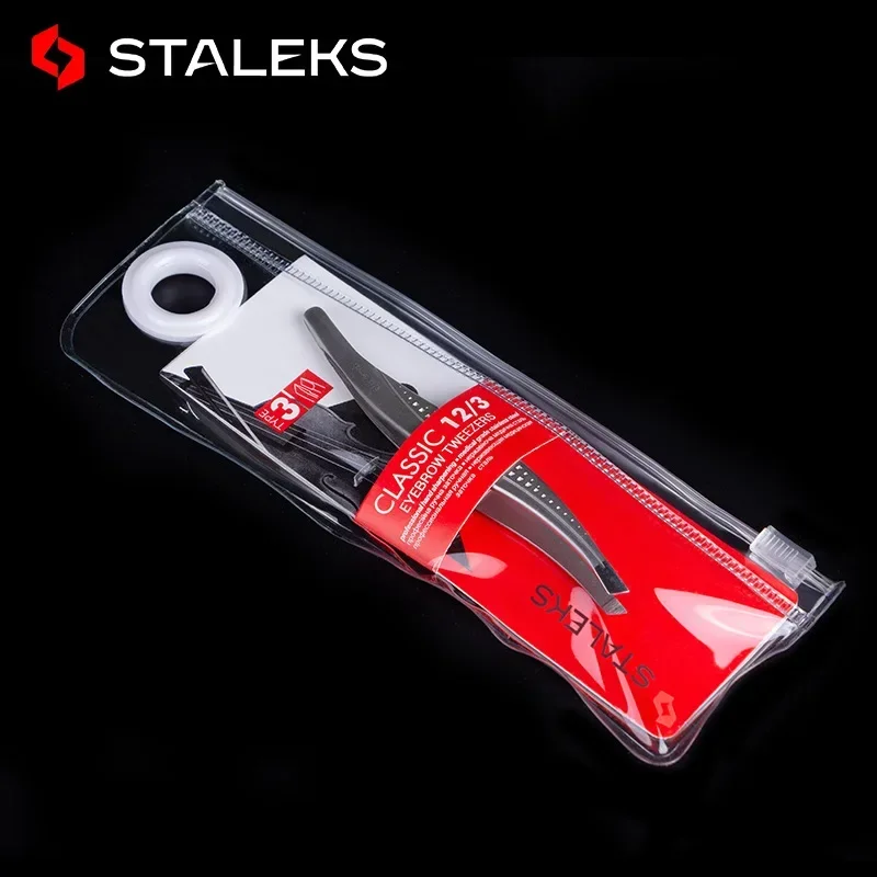 STALEKS TC-12-3 Pinça de Sobrancelha de Aço Inoxidável Ponta Inclinada Ferramenta de Remoção de Cabelo Extensão de Cílios Aplicação de Pálpebra Dupla