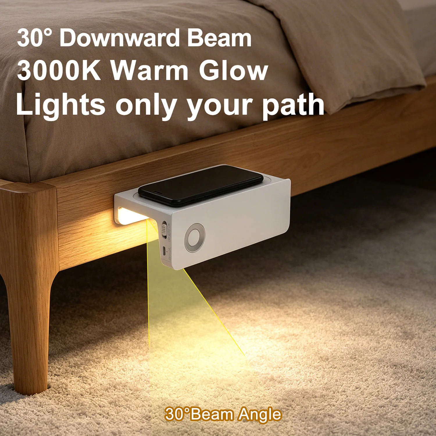 Rechargeable Motion Sensor Night Light Non Perforated Cabinet Light Multi-functional Storage Indoor Wall Lamp Warm White