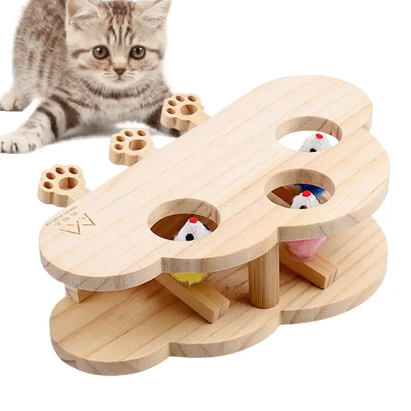 Cat Scratching Mole Whack Toy Wooden Mole Whack Game Cat Scratcher Board Small Medium And Large Cats Indoor Outdoor Use Toy For