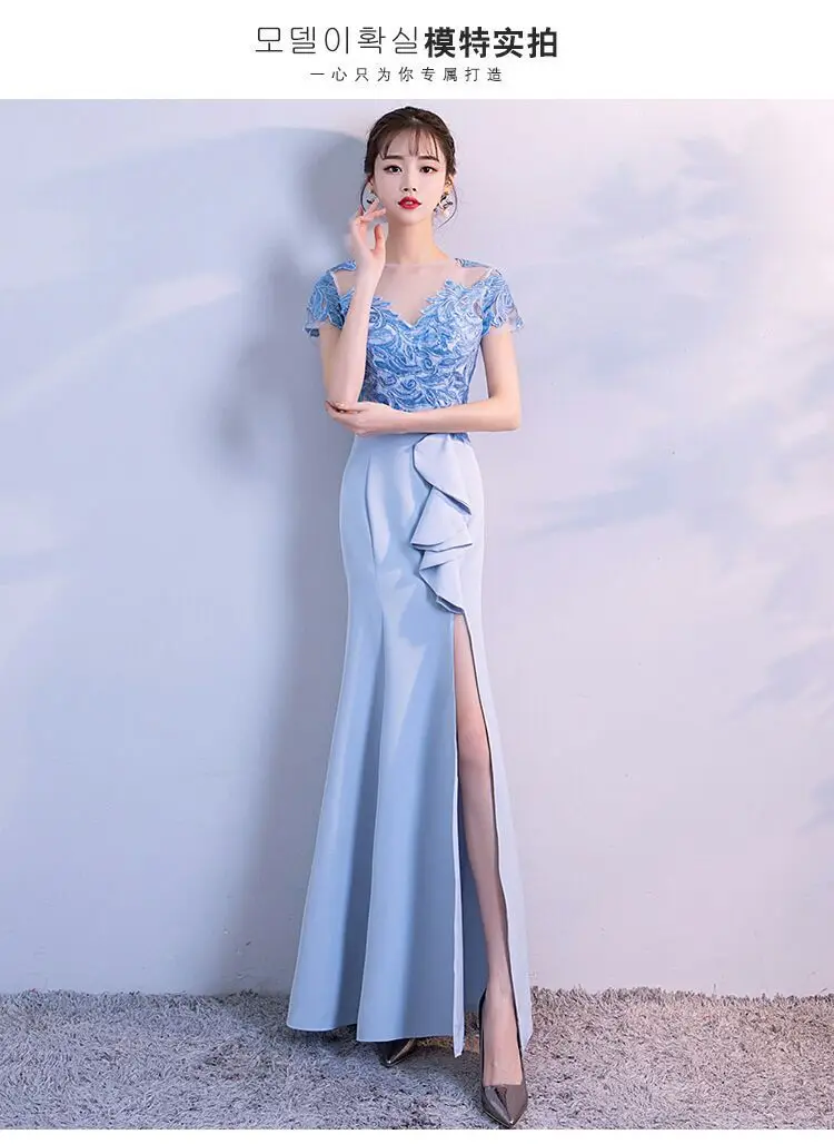 Robe de célébrité en queue de poisson pour femmes, longue et haut de gamme, banquet noble, hôte, mariage, danse, pas de robe de soirée, Qipao, été, nouveau, 2024