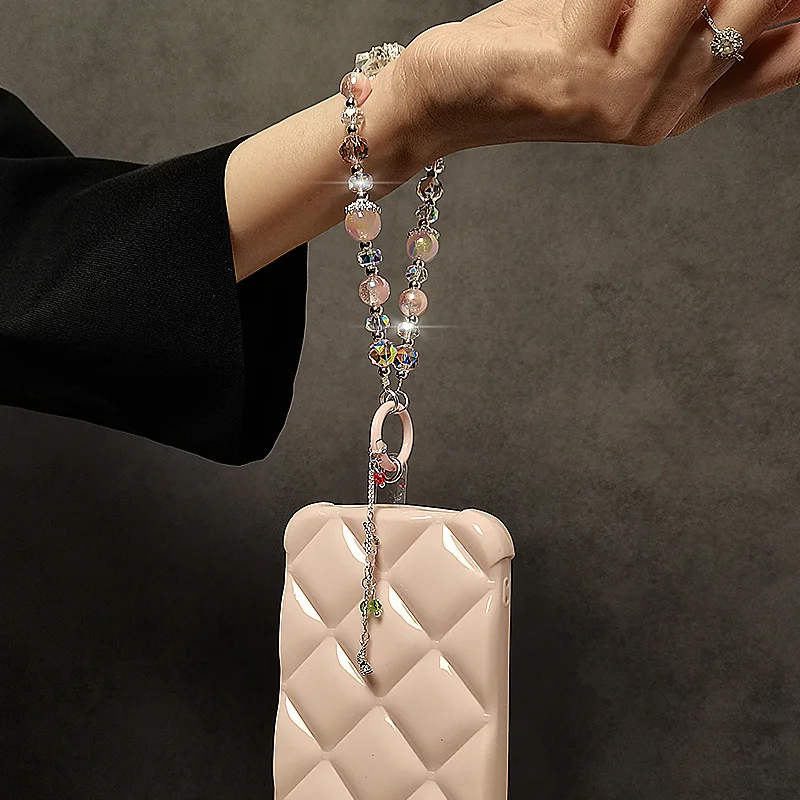 الفاخرة الراقية عقد بحلية متدلية على شكل فراشة كريستال الخرزة اليد سلسلة المعصم قصيرة معلقة حبل مع كليب جراب هاتف مفتاح سلسلة حقيبة قلادة #6