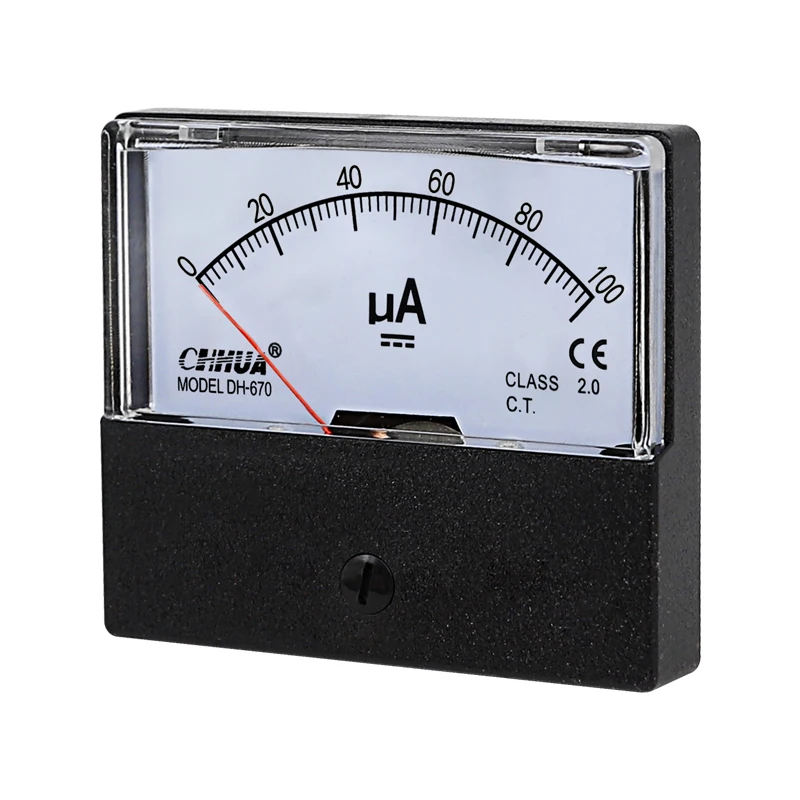 CHHU DH-670 uA Analog Microammeter Panel Ampere Meter Current Meter Current Tester DC50uA 100uA 200uA 300uA 500uA 1000uA