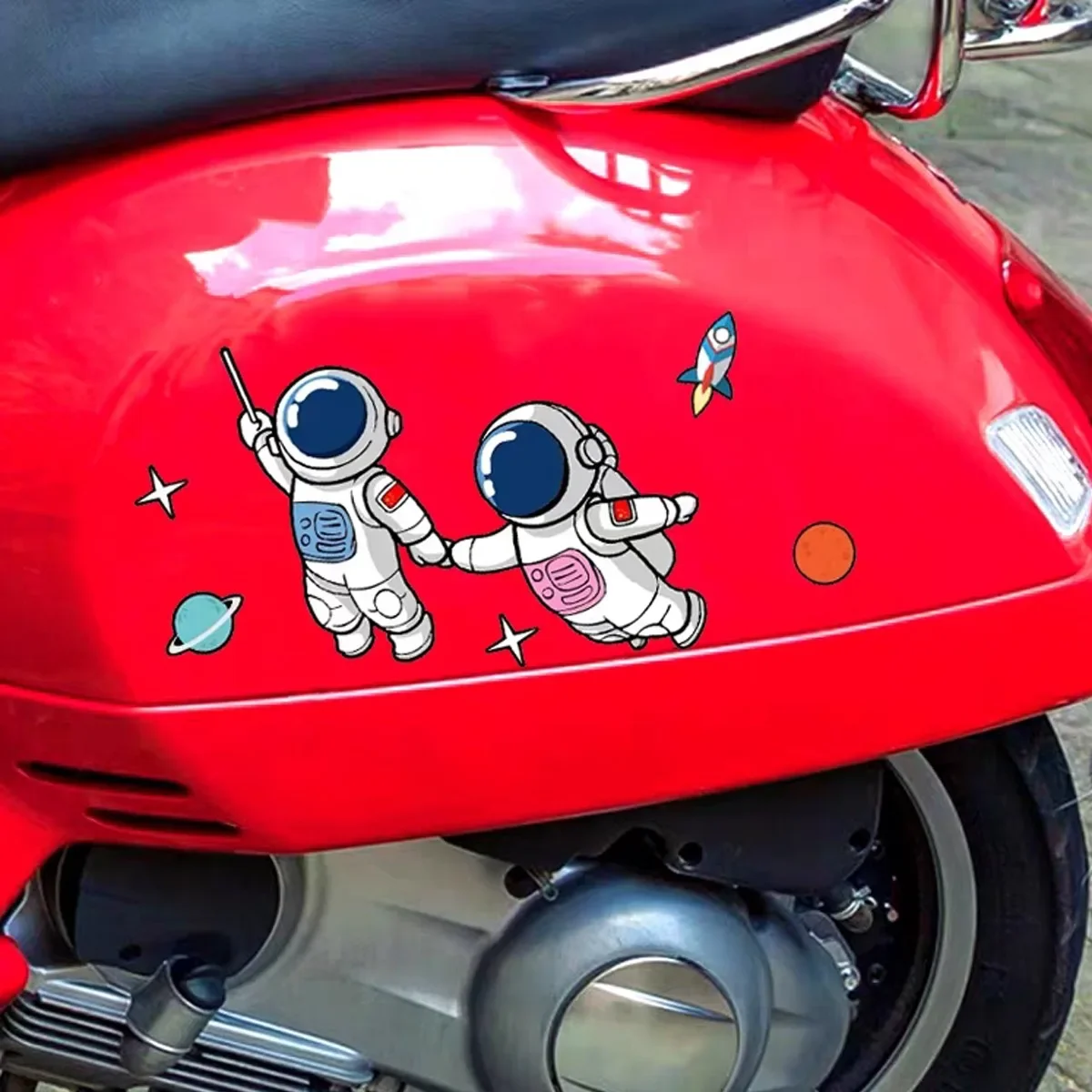 Cartoon Space Astronaut Reflective Car Stickers Decoration Motorcycle Scooter Body Window Windshield Off Road Vehicle RV Decals