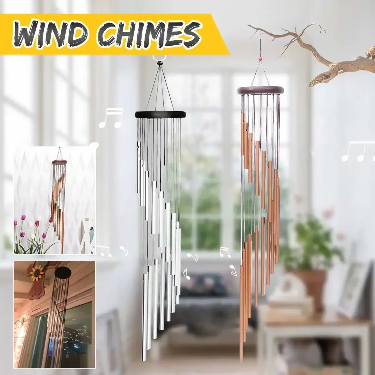 أجراس رياح معدنية كبيرة وعميقة للاسترخاء بطول 90 سم، زخرفة يدوية الصنع للحدائق والشرفات، ديكور خارجي معلق، 18 أنبوبًا