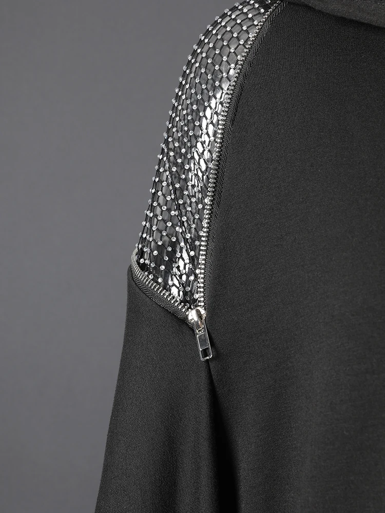[EAM] Black Grid Hollow Out Big Size Casual Sweatshirt New Hooded Long Sleeve Women Fashion Tide Spring Autumn 2026 CPG6782