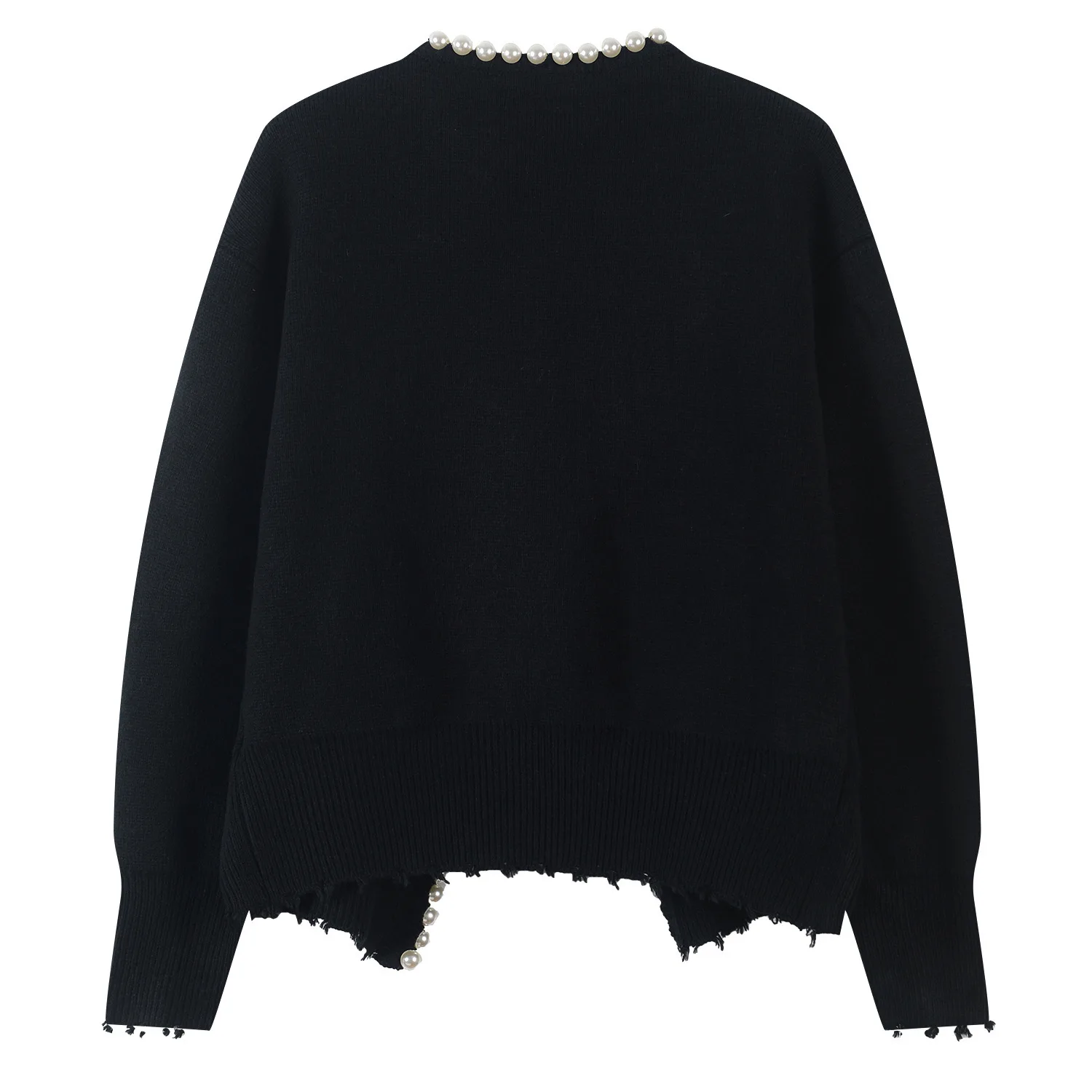 

Harajuku Lazy Sle ort вязаный жемчуг Embellied круглый женский кардиган Ne Long Sve Pure Color, лето 2025 г.