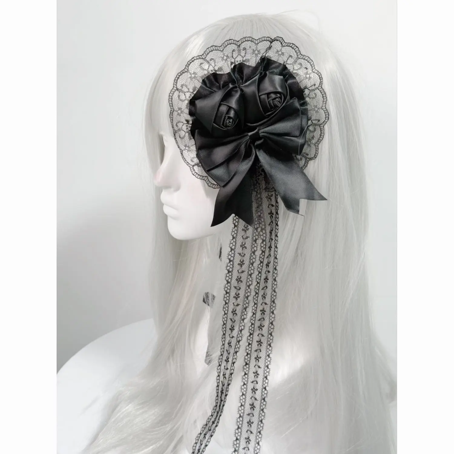 여성용 로리타 레이스 리본 로제트 헤어클립 플래퍼 헤어밴드 코스프레 파티용 액세서리 섬세한 헤어핀