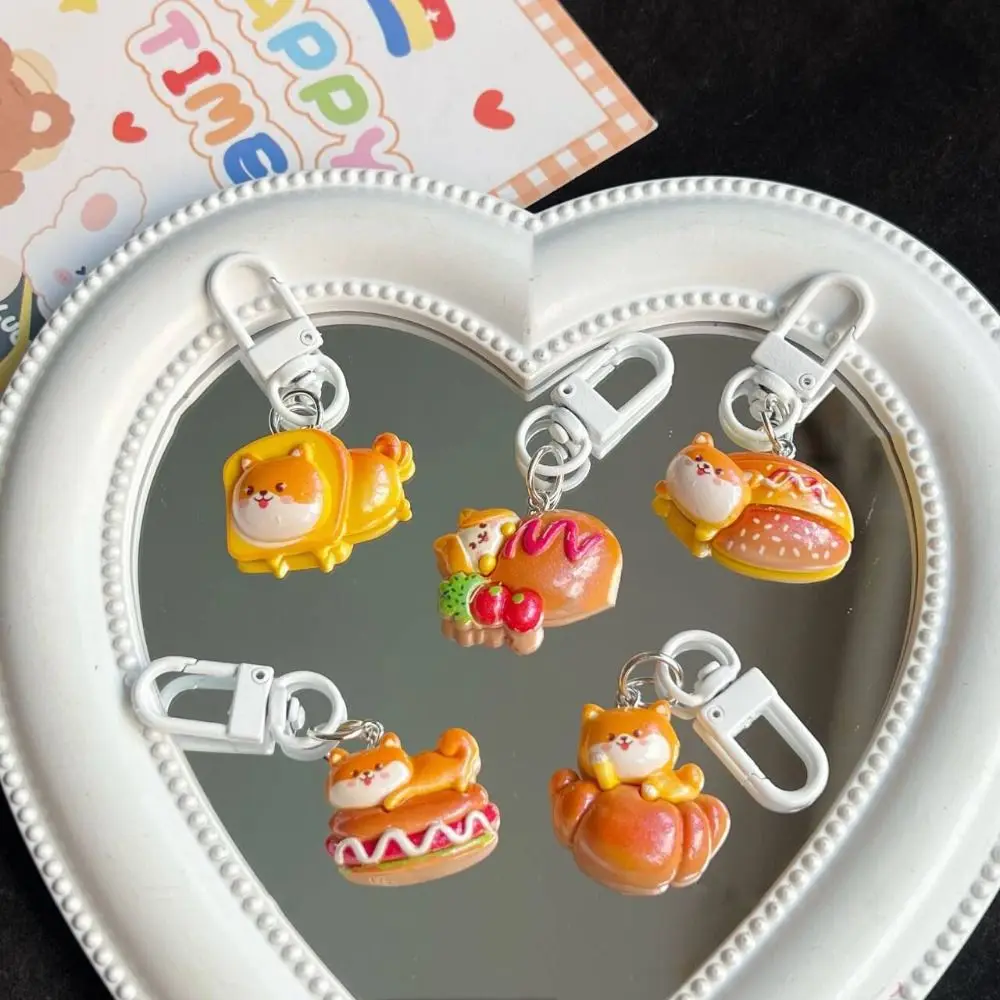 5/6/8Pcs Simulated Food Bread Bear Keychain Cute Garlic Resin Cat Bag Hanging Backpack Decor Cartoon Dog Bread Puppy Pendant