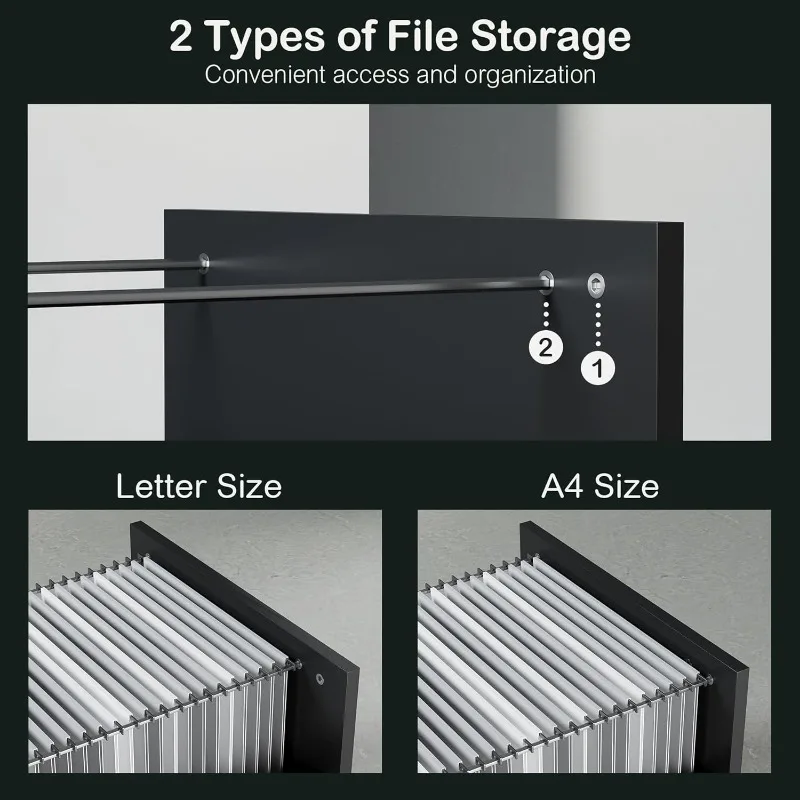 مكتب قائم مقاس 63 بوصة مع خزانة ملفات، لوحة خصوصية، تيار متردد/USB، سطح مكتب مقاس 1.18 بوصة، حامل كهربائي قابل للتعديل على شكل حرف L
