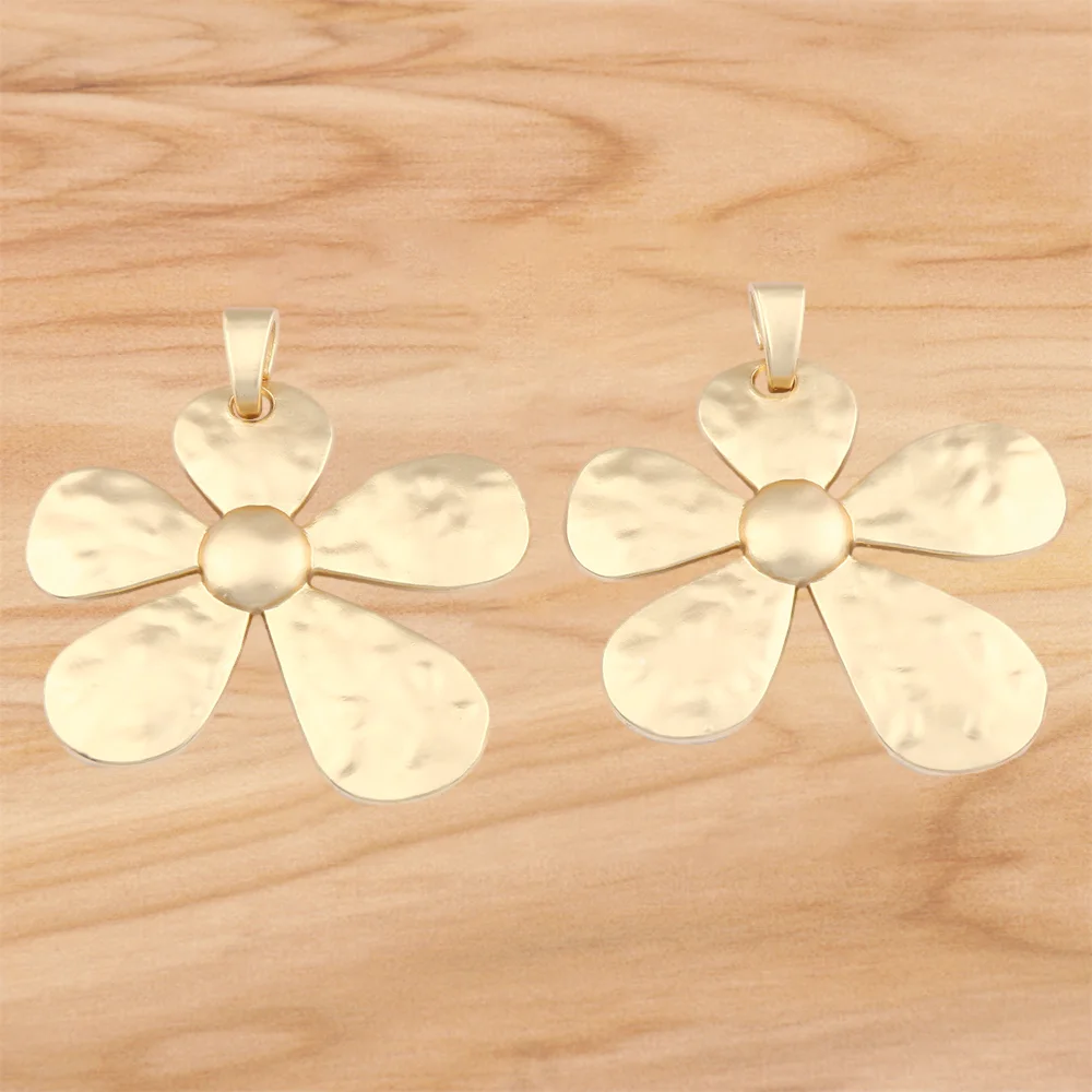 1 Piece Matt Gold Color Large Hammered Flower Charms Pendants for DIY Necklace Jewelry Making Findings Accessories 68x60mm