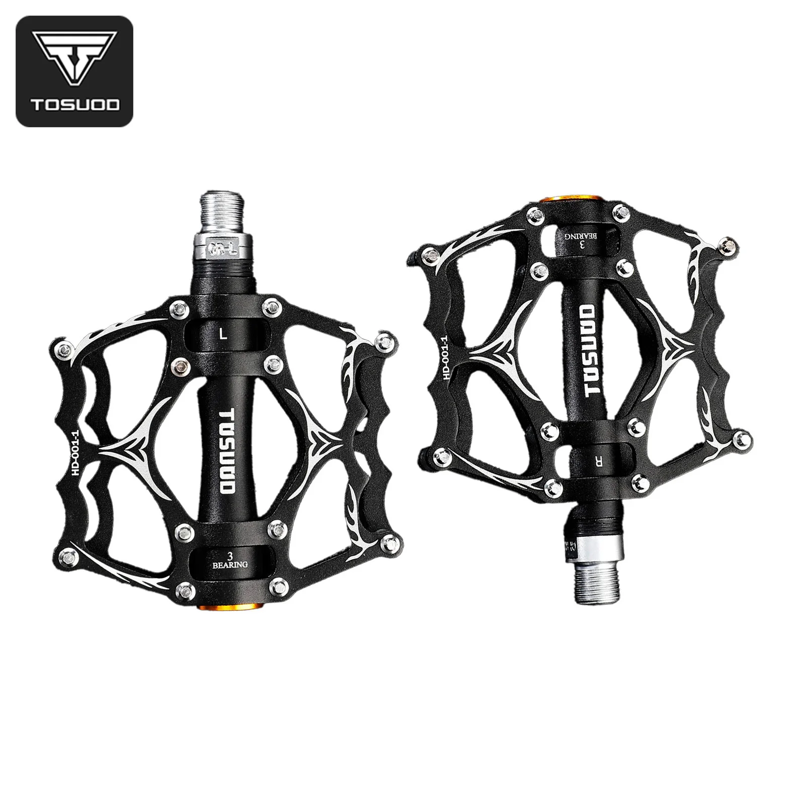 TOSUOD 3 Bearings Bicycle Pedals CNC Aluminum Alloy 9/16" Flat Pedal Anti‑Slip Hollow Ultralight Mountain Bike Pedals