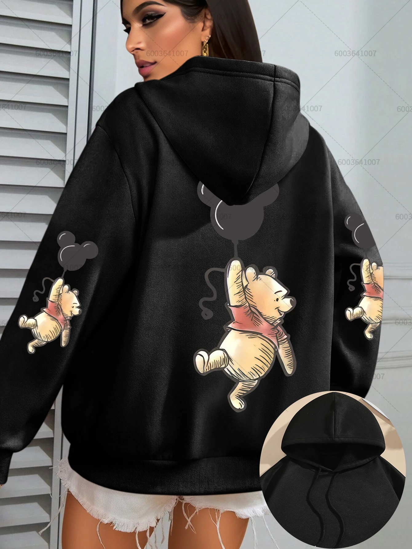 Damska bluza z kapturem Disney Kubuś Puchatek z balonami, męska bawełniana bluza z kapturem, sweter, jesień-zima, oversize