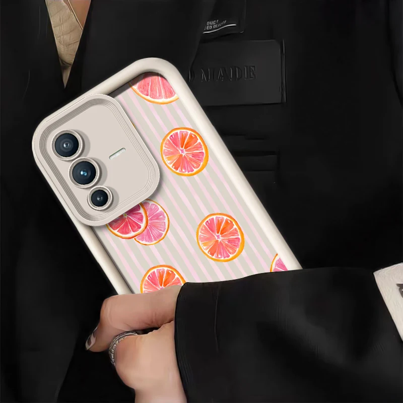 เคสโทรศัพท์ซิลิโคนนิ่มสำหรับ Vivo V50 V40 Pro V23E V60 V25 V30 SE V30E V27 V29E V27 Pro V25E ลายสตรอว์เบอร์รี่ส้ม