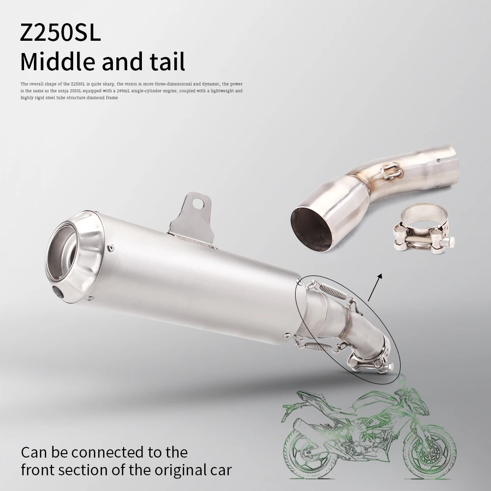 

Full Exhaust System Slip On Front Middle Link Pipe Connect Original Or 51mm Muffler For Kawasaki Z250 Z250SL 2015-2017