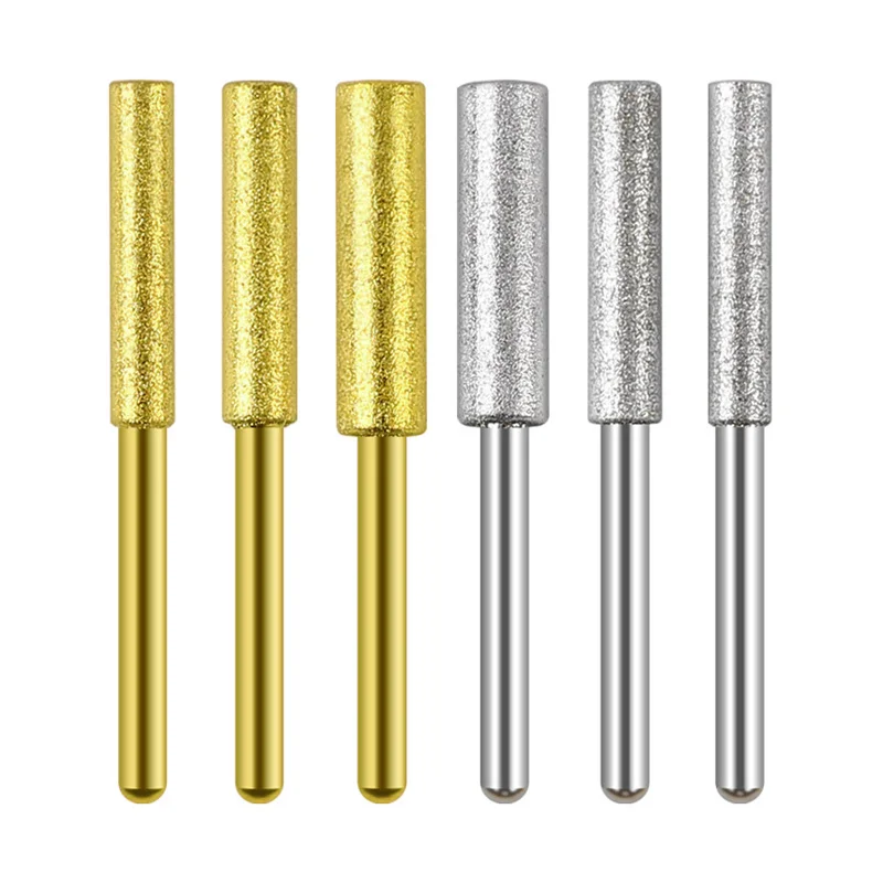 Gold Silver Diamond Coated Cylindrical Burr 4-5.5mm Chainsaw Sharpener Stone File Chain Saw Sharpening Carving Grinding Power