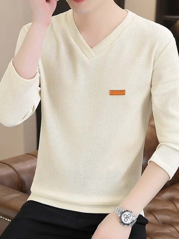 

Мужская футболка с V-образным вырезом и длинными рукавами, на флисовой подкладке, облегающего кроя, повседневная, универсальная, цветная, базовый слой, модная, для осени и зимы