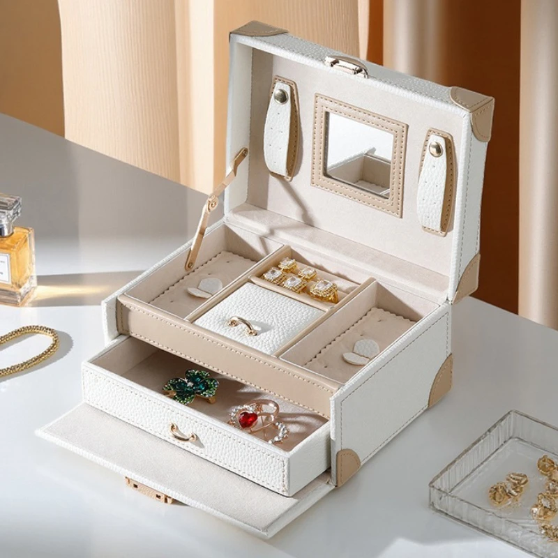 

Leather Jewelry Box Portable Fashion Ring Storage Case Luxury Earrings Organizer Boxes Large Capacity Jewelry Storages Container