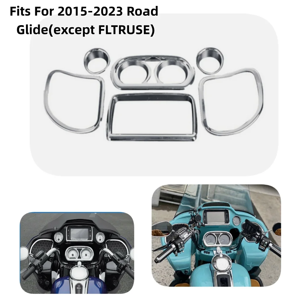 

6Pcs Chrome Inner Fairing Dash Trim Kit Speedometer Radio Speaker Bezel Cover For Harley Road Glide FLTRX FLTRXS 2015-2023