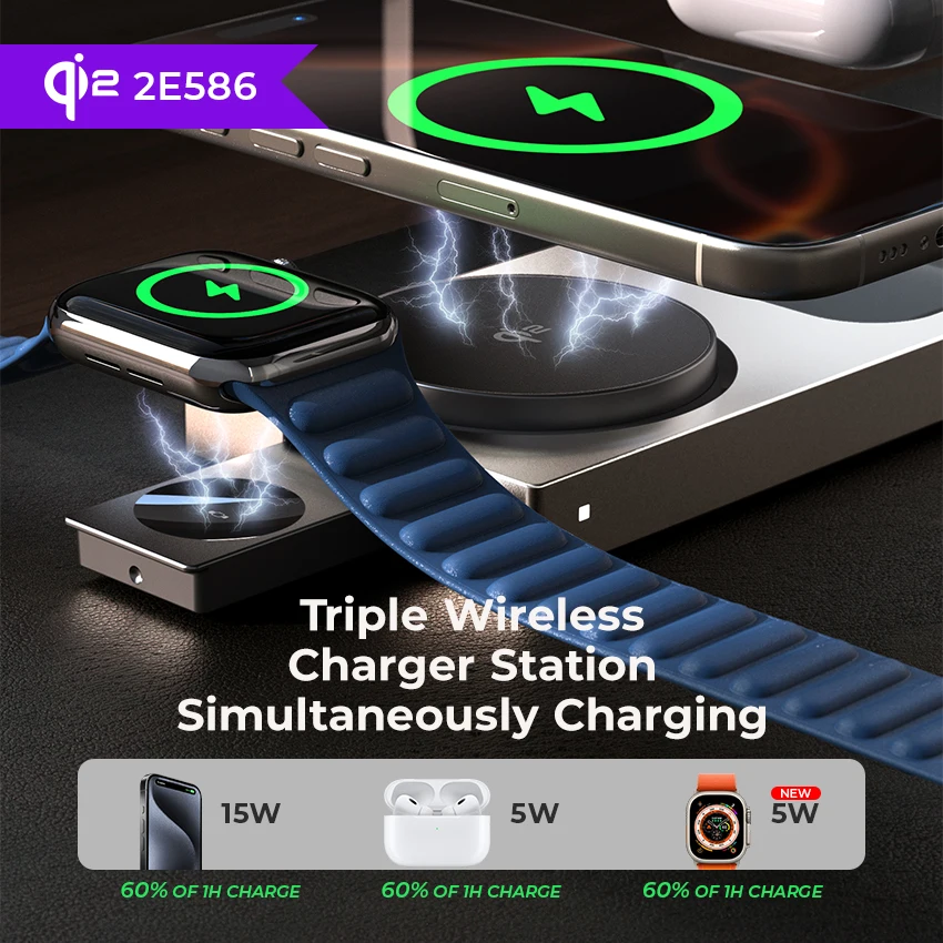 LISEN Portable Multifunction15W Wireless Fast Charger Foldable QI2 Magnetic Quick Charging stand for iPhone AirPods Apple Watch