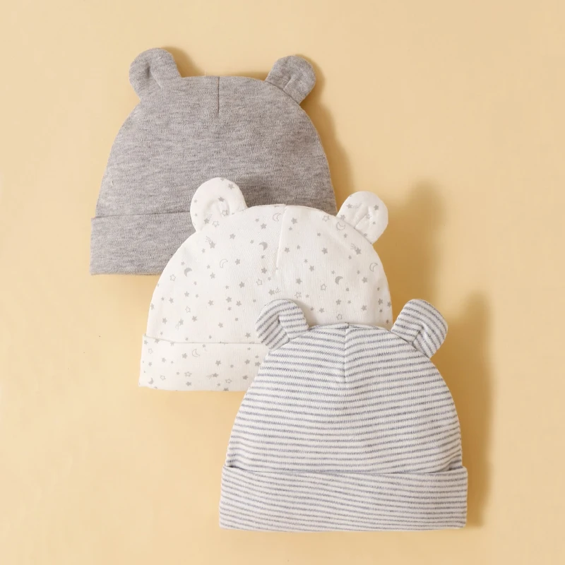 Three Piece Babys Hat 100% Cotton Soft and Comfortable Cap, Fashionable and Simple Newborn Headgear