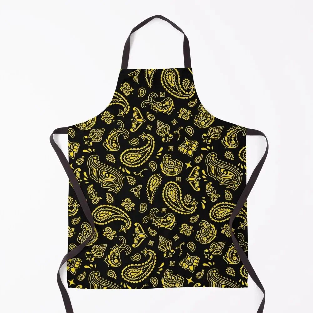 

Yellow on Black Paisley Apron Things For Kitchen Waterproof women professional hairdressing Apron