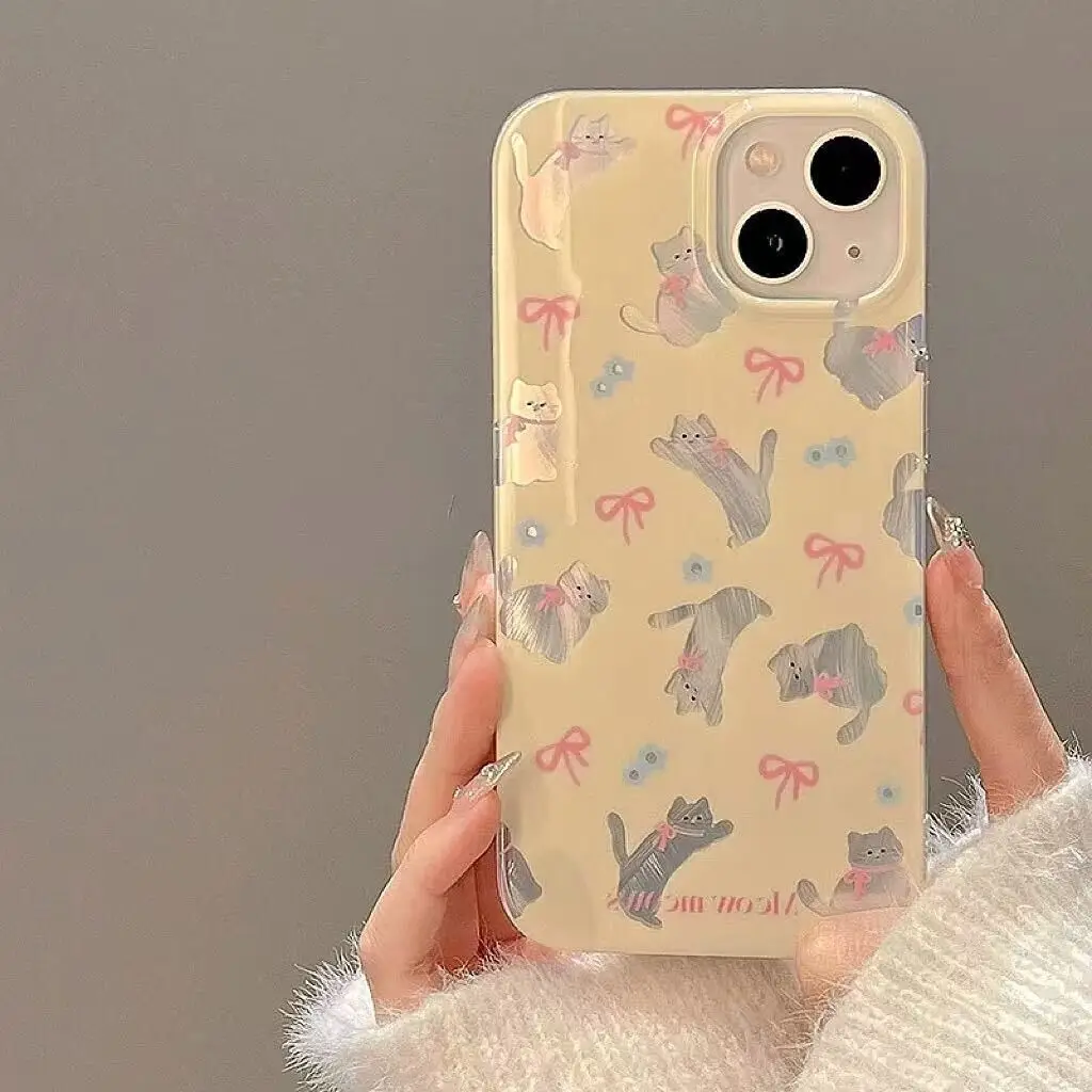 SEIRASSIM cartoon cat bowknots phone case for iphone 16 pro max 15 plus 14 13 11 12 silicone back cover for iphone xr xs x 7 8 p