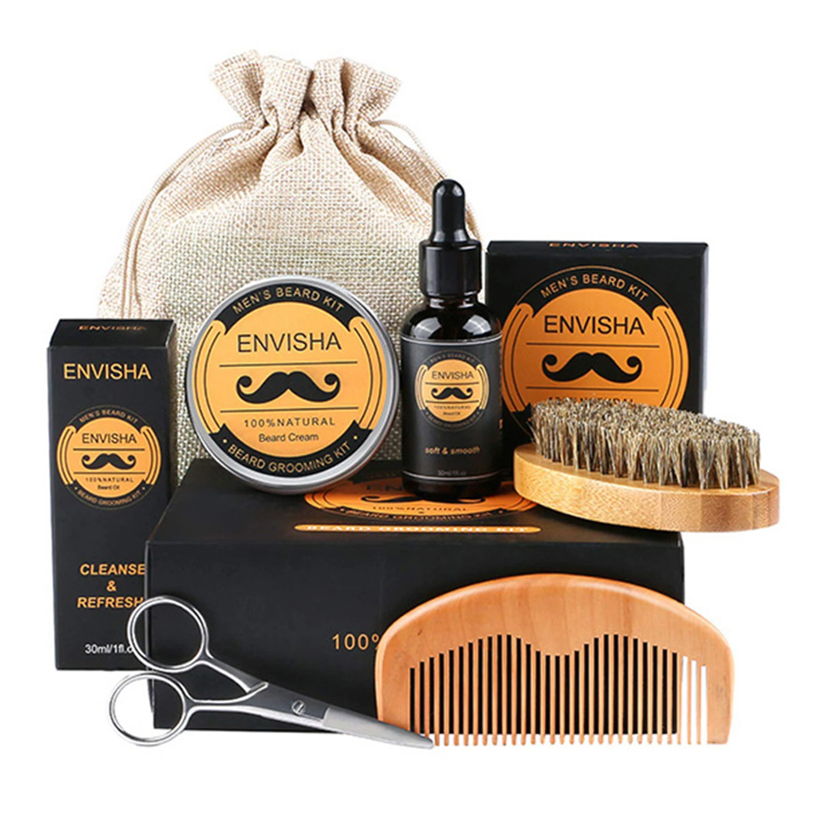 

Beard Growing Tool Set For Men With Comb/Brush/Scissor Beard Care Kit Beard Cream Brush Sack Scissors 6-piece Set