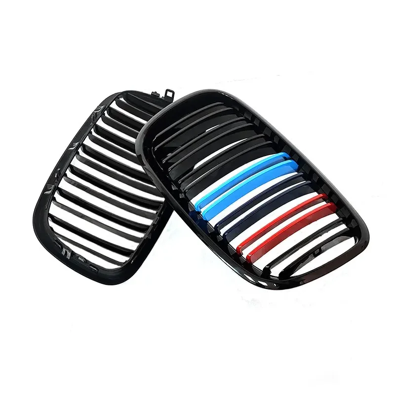 1 زوج الشبكات الأمامية لسيارات BMW X5/X6 E70 E71 2008-2014 لمعان ماتي الأسود الكلى شواء ألياف الكربون استبدال المصد الأمامي شبكات #4